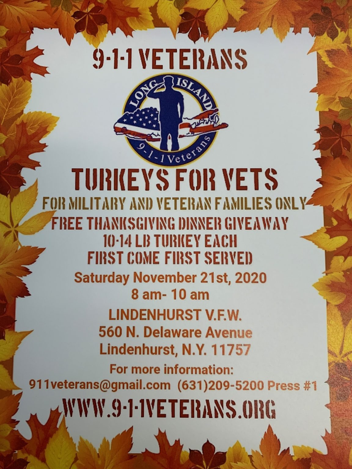 Thanksgiving Turkeys for Veterans 911 Veterans